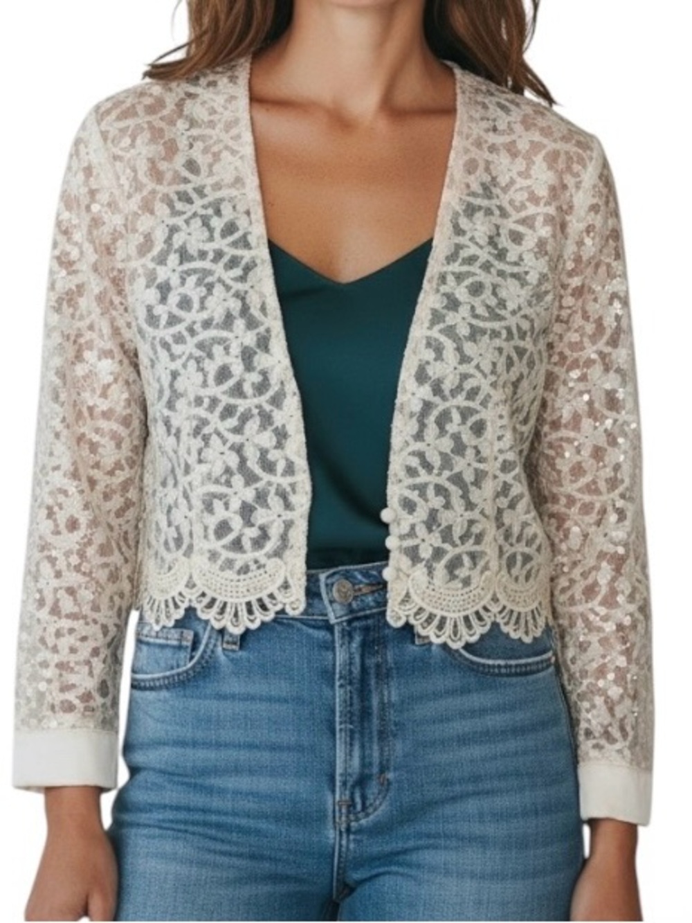 Scott McClintock Vintage Cropped Romantic Cottage core Lace Bolero Jacket Sz 10